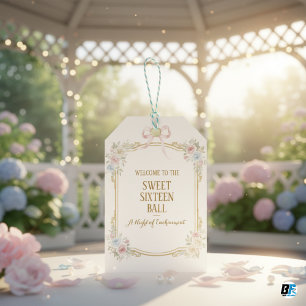 Söt sexton bal elegant blomsterbåge presentetikett