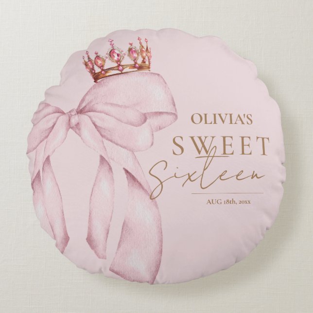 Söt sexton blush rosa söt rund kudde (Framsidan)