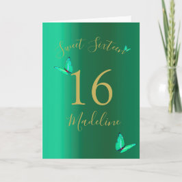 Söt sexton Emerald Grönt Butterflies Birthday Kort