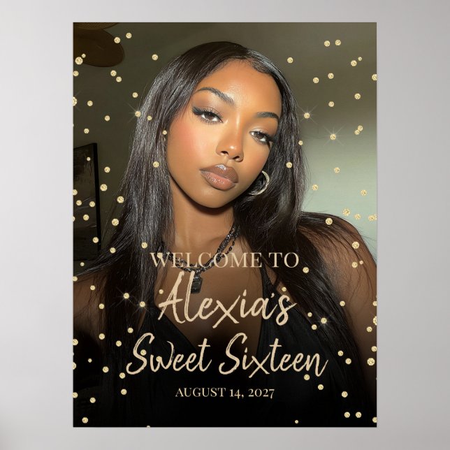 Söt sexton födelsedag guld diamanter välkommen poster (Framsidan)
