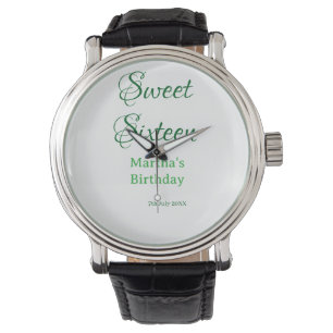 Söt sexton grön namn datum kalligrafi boho ret armbandsur