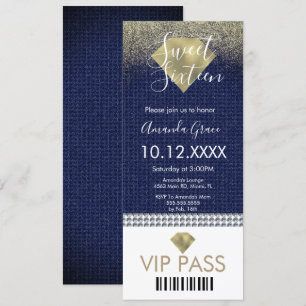 Söt sexton gul denim diamanter glitter inbjudningar