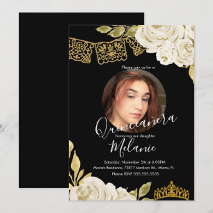 Söt sexton Ivory Glitter Falska Blommor Foto Inbjudningar