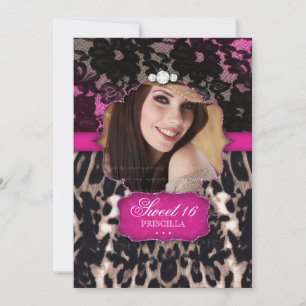 Söt sexton Leopardsmycke inbjudan Rosa Brun