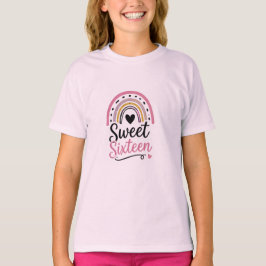Söt sexton regnbåge hjärta grafisk tonårströja t shirt