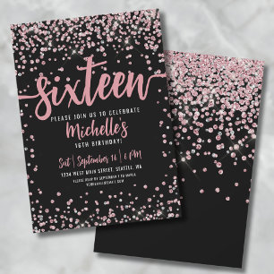 Söt Sexton Rosa Guldglitter 16-årsdag Inbjudningar