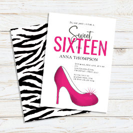 Söt Sexton Rosa Skor Födelsedagsfest Inbjudningar