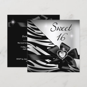 Söt Sexton Söt 16 Zebra Silver Svart Inbjudningar