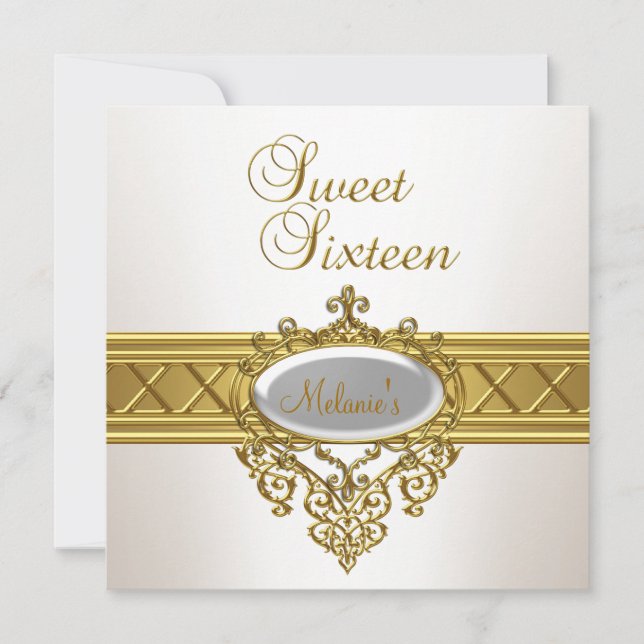 Söt sextonårs födelsedagsfest Elegant vit guld Inbjudningar (Framsida)
