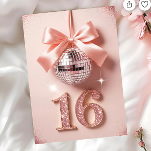 Söt sextonårsdag i rosa band och glitter kort
