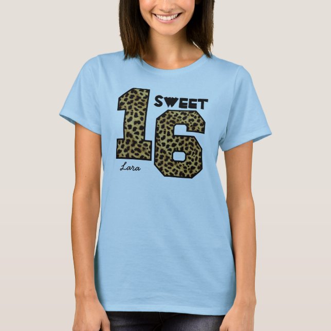 Söt sextonde 16 Birthday Leopard eget namn V0A T Shirt (Framsida)