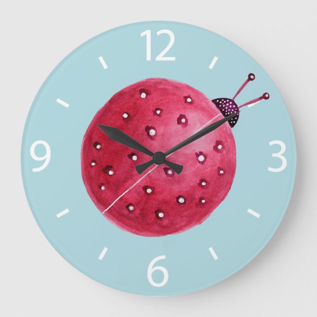 Söt Sferical Abstrakt Watercolor Ladybug Kids Stor Klocka (Framsida)