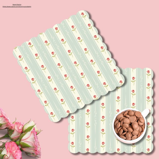 Söt Shabby chic Cute-blommönstret i blått Underlägg Papper (Pretty vintage floral pattern in blue. Shabby chic art work on paper coasters for Valentine.)