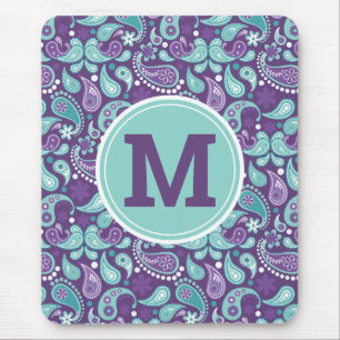 Söt shabby chic lila och blå paisleymonogram musmatta