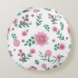 Söt Shabby chic Rosa Blommigt Illustration Rund Kudde