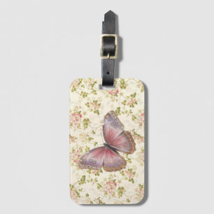 Söt Shabby chic Rosa Butterfly på Blommigt Bagagebricka