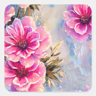 Söt Shabby chic Rosa Flowers Blommigt Fyrkantigt Klistermärke