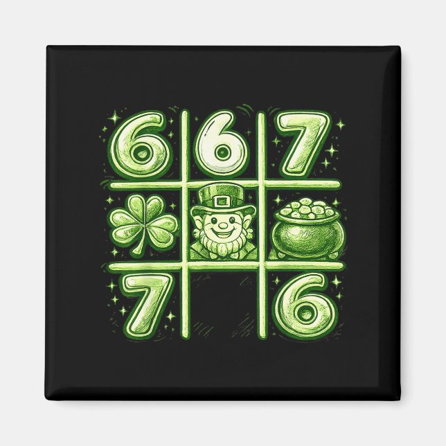 Söt shamrock tic tac toe hjärta 6 7 st patricks da magnet (Framsidan)