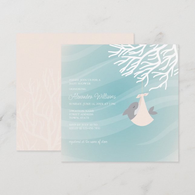 Söt Shark Baby Shower-inbjudan Inbjudningar (Fram/baksida)