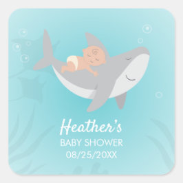 Söt Shark Baby Shower Sticker Fyrkantigt Klistermärke