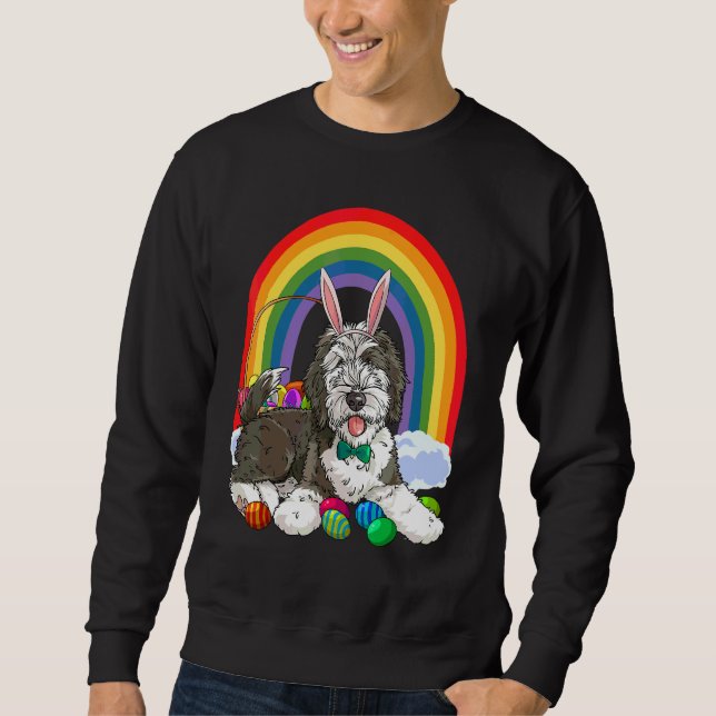 Söt Sheepadoodle Glad Påsk Ägg Kanin Hund Barn Lång Ärmad Tröja (Framsida)