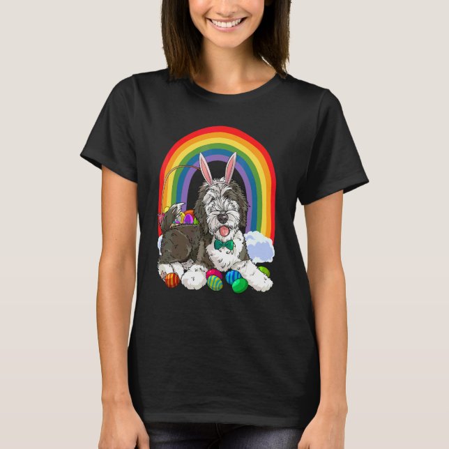 Söt Sheepadoodle Glad Påsk Ägg Kanin Hund Barn T Shirt (Framsida)