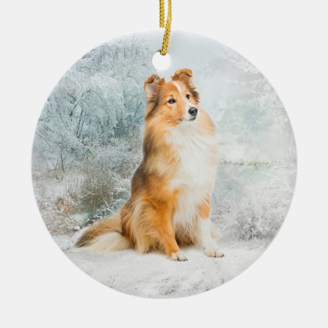 Söt Sheltie julprydnad Julgransprydnad Keramik (Framsidan)