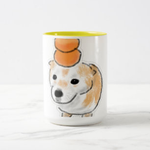 Söt Shiba-hund med Tangeriner Mandarin på huvudet Två-Tonad Mugg