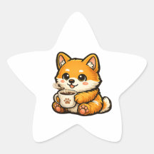 Söt Shiba Inu Kaffe Stjärna Klistermärke