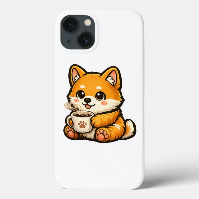 Söt Shiba Inu med kaffe – mysig hundillustration (Baksida)