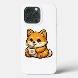 Söt Shiba Inu med kaffe – mysig hundillustration