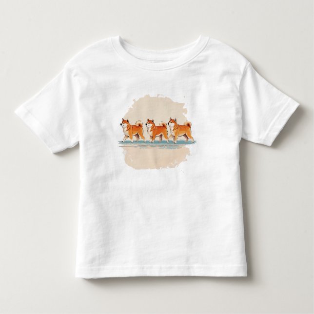 Söt shiba inu som går i t-shirt på rad (Framsida)