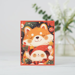 Söt Shiba Inu som kramar Panda Plysch Helg Vykort