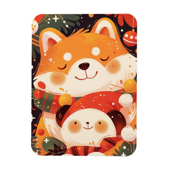 Söt Shiba Inu som kramar Panda Plysch Magnet (Vertikal)
