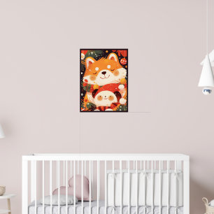 Söt Shiba Inu som kramar Panda Plysch Poster