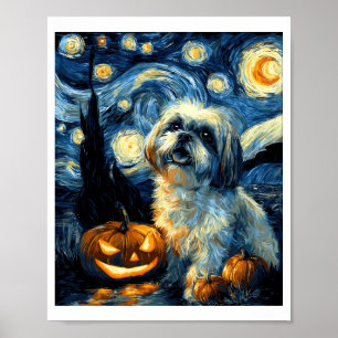 Söt Shih Tzu-hund Halloween Jack O Lantern Pumpa Poster