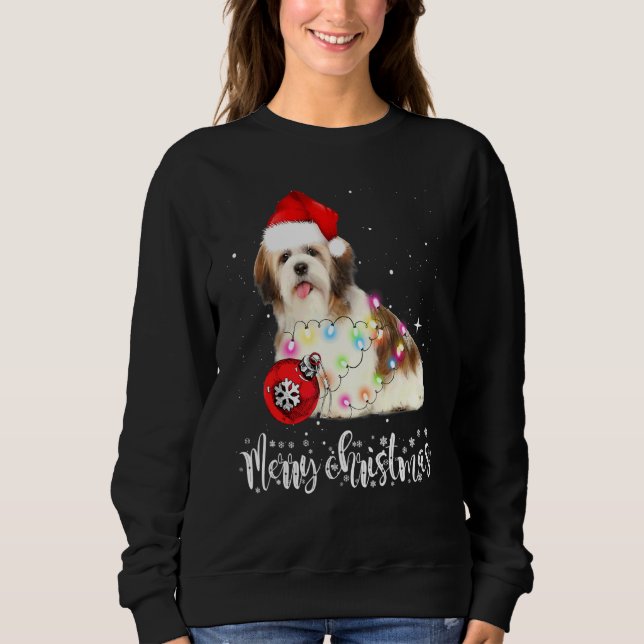 Söt Shih Tzu Hund Julbelysning T Shirt (Framsida)