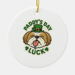 Söt Shih Tzu Lucky Leprechaun St.Patricksdagen Julgransprydnad Keramik