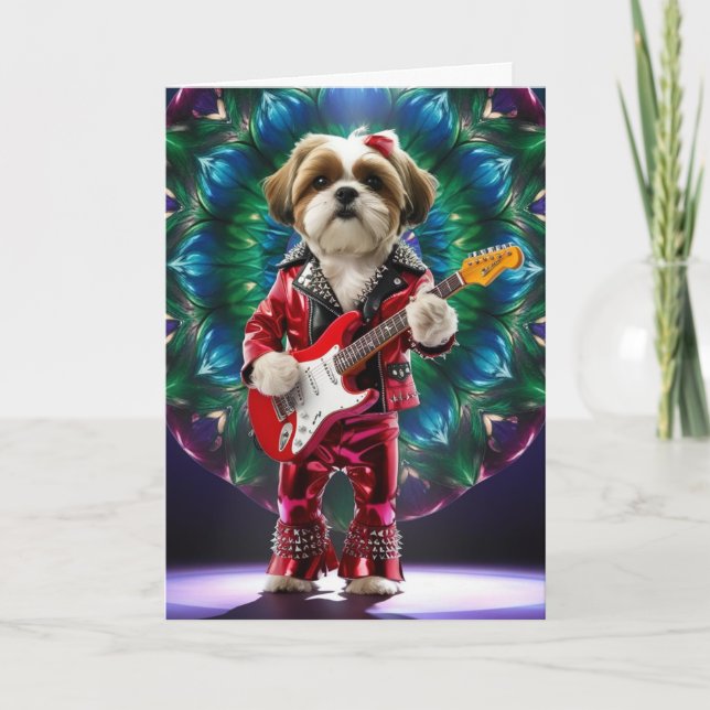 Söt Shih Tzu Rockstjärna-kort Kort (Framsida)