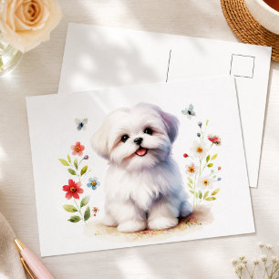 Söt Shih Tzu-valp Blommig Vykort