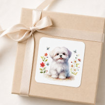 Söt Shih Tzu-valp Floral akvarell