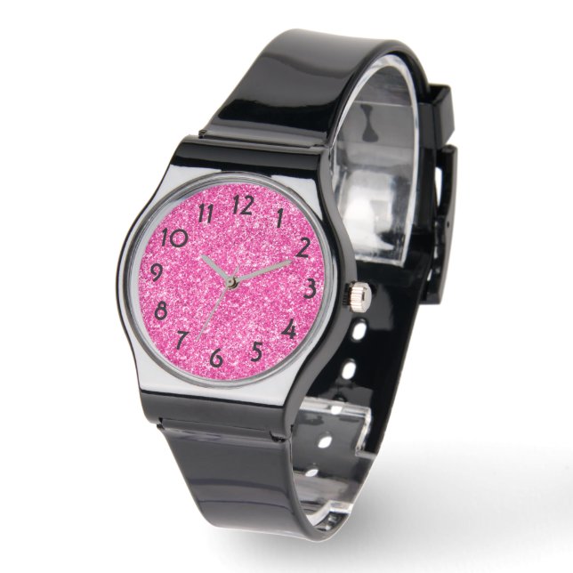 Söt Shock rosa Luxury Glitter Armbandsur (Vinkel)