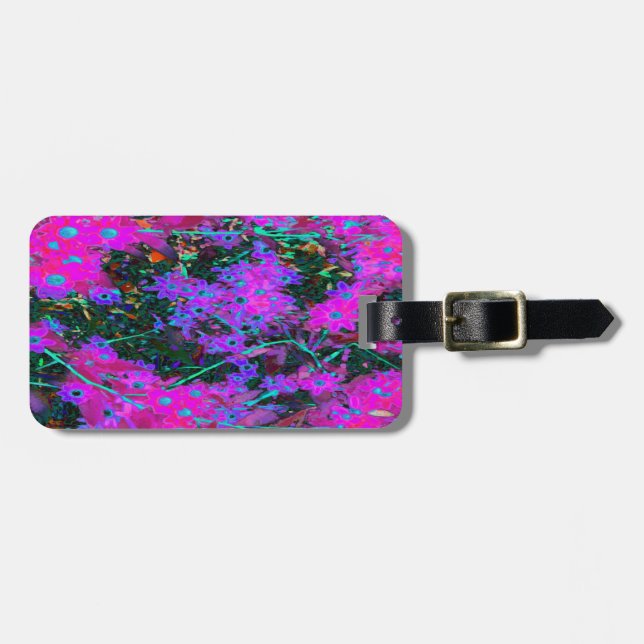 Söt Shock rosa, Magenta och Aqua Blåa blommor Bagagebricka (Horisontell Framsida)