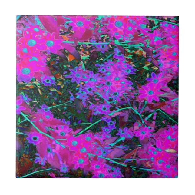 Söt Shock rosa, Magenta och Aqua Blåa blommor Kakelplatta (Framsidan)