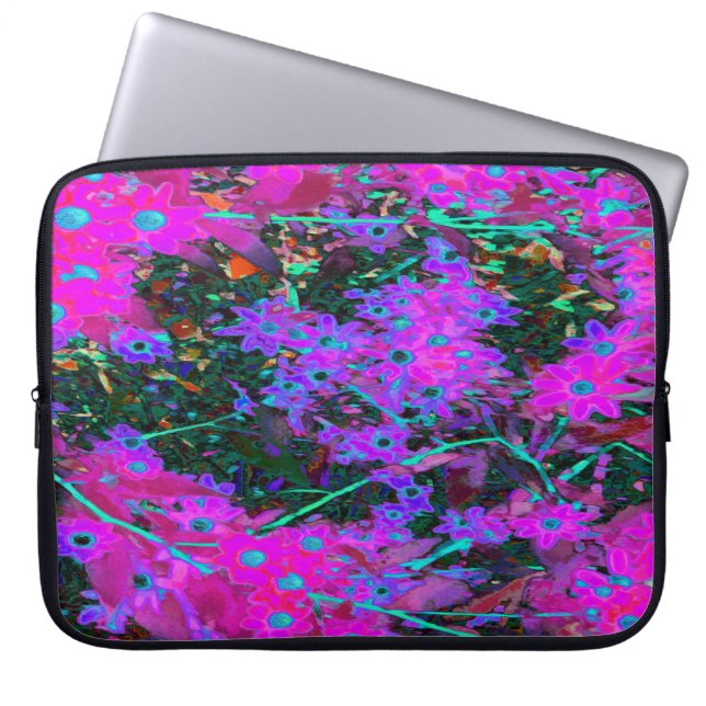 Söt Shock rosa, Magenta och Aqua Blåa blommor Laptop Fodral (Framsidan)