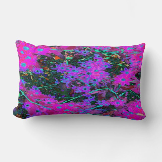 Söt Shock rosa, Magenta och Aqua Blåa blommor Lumbarkudde (Framsida)