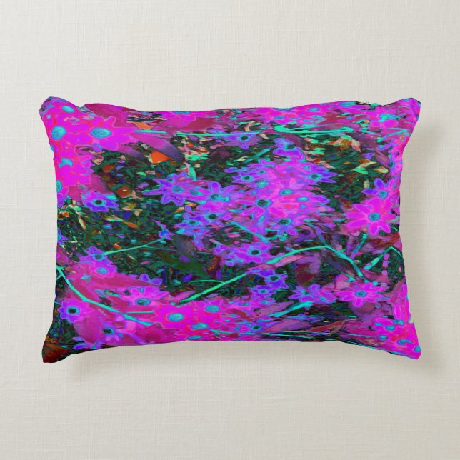 Söt Shock rosa, Magenta och Aqua Blåa blommor Prydnadskudde (Framsidan)