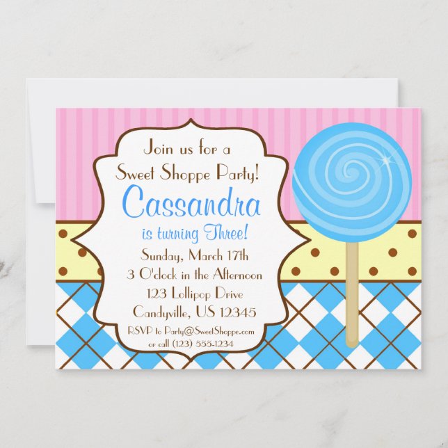 Söt Shoppeklubbafödelsedagsfest inbjudan (Framsida)