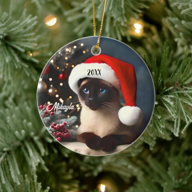 Söt Siamese Cat i jultomten Julgransprydnad Keramik (Träd)
