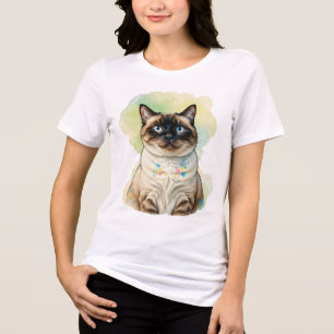Söt siamesisk katt blåa ögon akvarell husdjur kons t shirt